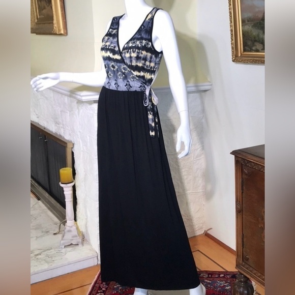 Sz Med⭐️NWT Chris and Carol Ikat Black & Grey Summer Maxi Dress - Picture 2 of 13